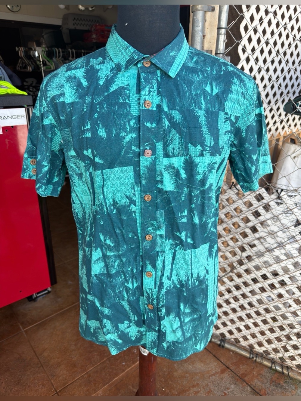 New Texaito Shirt Men's L Blue Graphic Short Sleeve Button Up Collared Cotton